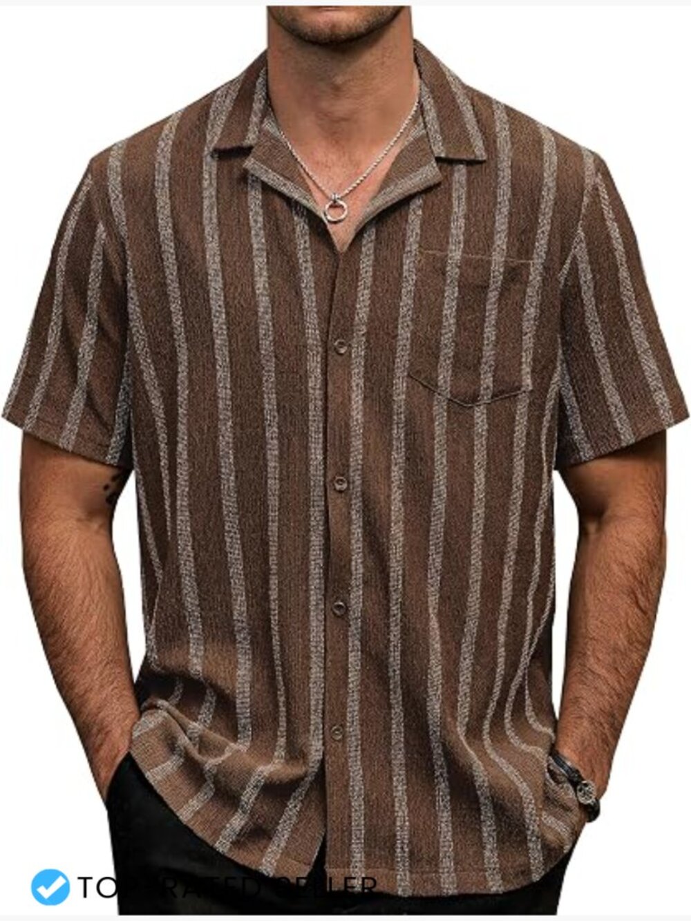 Striped Short Sleeve Button Down Shirt Casual Summer Beach Vacation Men's